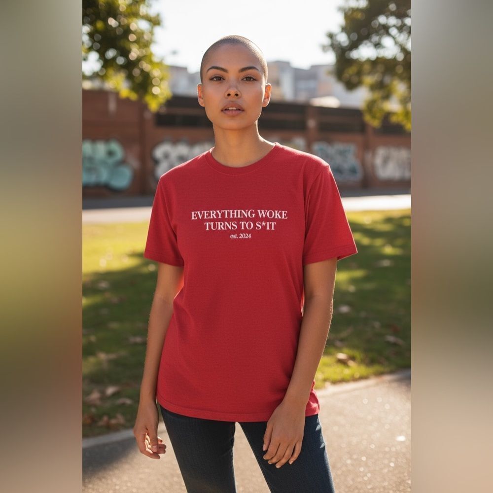NWT Full Send Unisex Red Short Sleeve Graphic Tee Shirt “Everything Woke” Size L